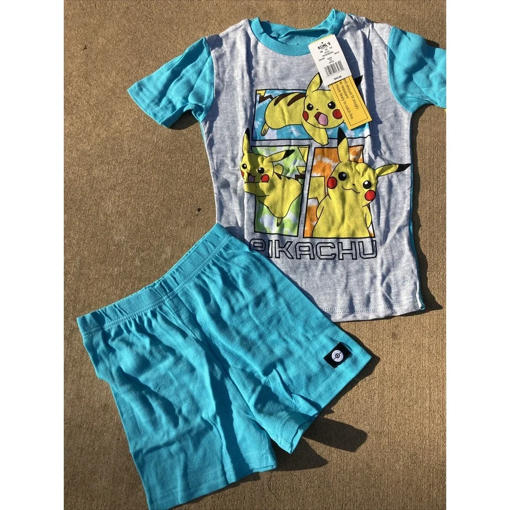 New Pikachu Pokémon PJ Pajama Shirt and Shorts set size 10 Lot Of 2 BNWT 100% Co